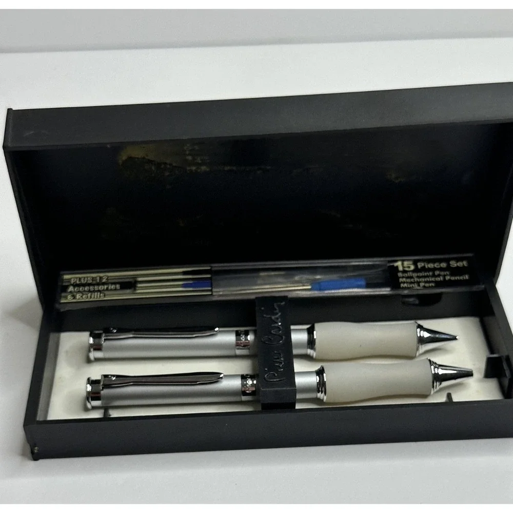 Pierre Cardin Comfort Grip Silver Tone Pen pencil Set Mechanical Refills